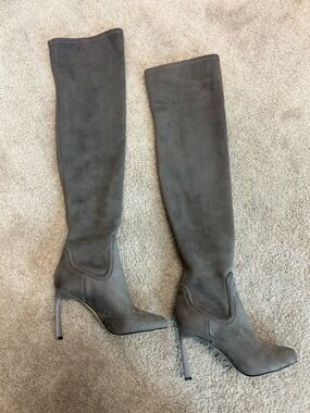 Nine West Women's Moyen Tall Faux Suede Stiletto Knee-High Boots Gray Sz 7